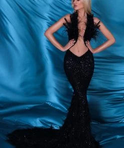 Shopalbina2022 Sleeveless Black Feathered Dress ALBINADYLA X IVY SHOWROOM