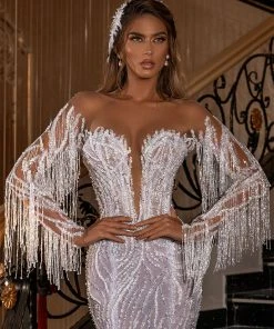 Shopalbina2022 Mermaid Tassel Sleeve Gown Bridal Couture