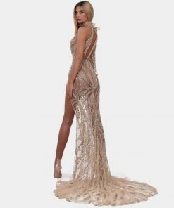 Shopalbina2022 WILD Gold Embellished Glamorous Dress
