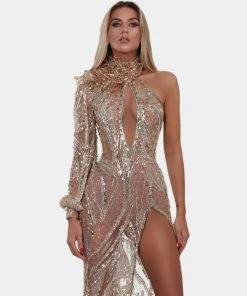 Shopalbina2022 WILD Gold Embellished Glamorous Dress
