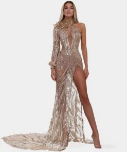 Shopalbina2022 WILD Gold Embellished Glamorous Dress