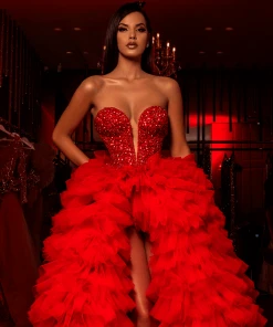 Shopalbina2022 ÉTONNANT ÉTOILE Long Red Tulle Dress