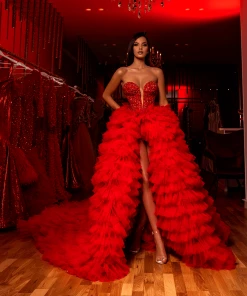 Shopalbina2022 ÉTONNANT ÉTOILE Long Red Tulle Dress