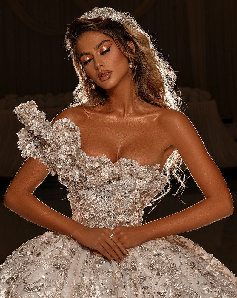 Shopalbina2022 Bridal Couture One Ruffle Shoulder Bridal Gown 5 Shopalbina2022 Bridal Couture One Ruffle Shoulder Bridal Gown