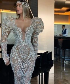 Shopalbina2022 Haute Couture Embellished Silver Dress